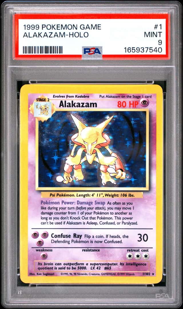 POKEMON BASE SET ALAKAZAM 1999 GAME #1 HOLO PSA 9