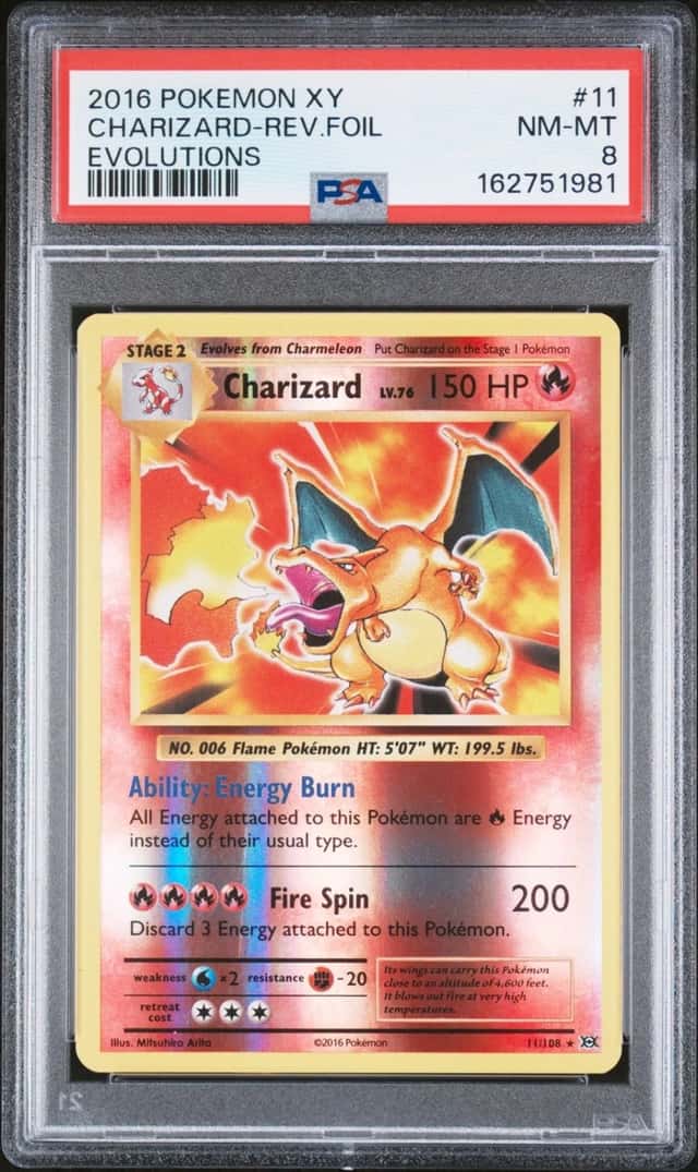 2016 POKEMON XY EVOLUTIONS #11 CHARIZARD-REVERSE FOIL PSA 8