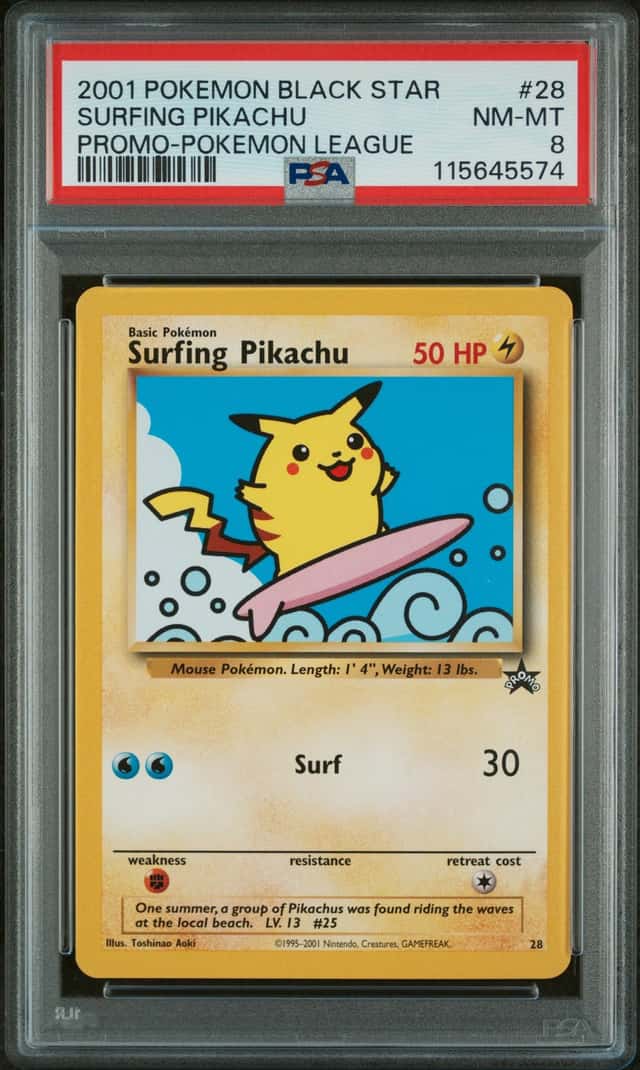 1999 Pokemon Wizards Black Star Promos Surfing Pikachu #28 PSA 8