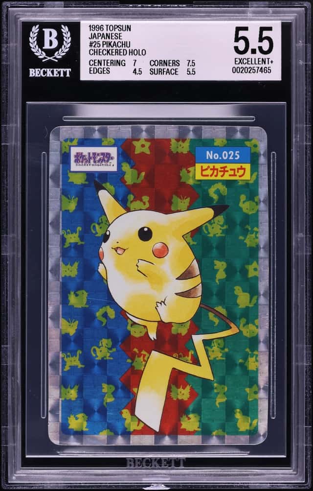 1996 Pokemon Japanese Topsun Checkered Holo Pikachu #25 BGS 5.5 EX+