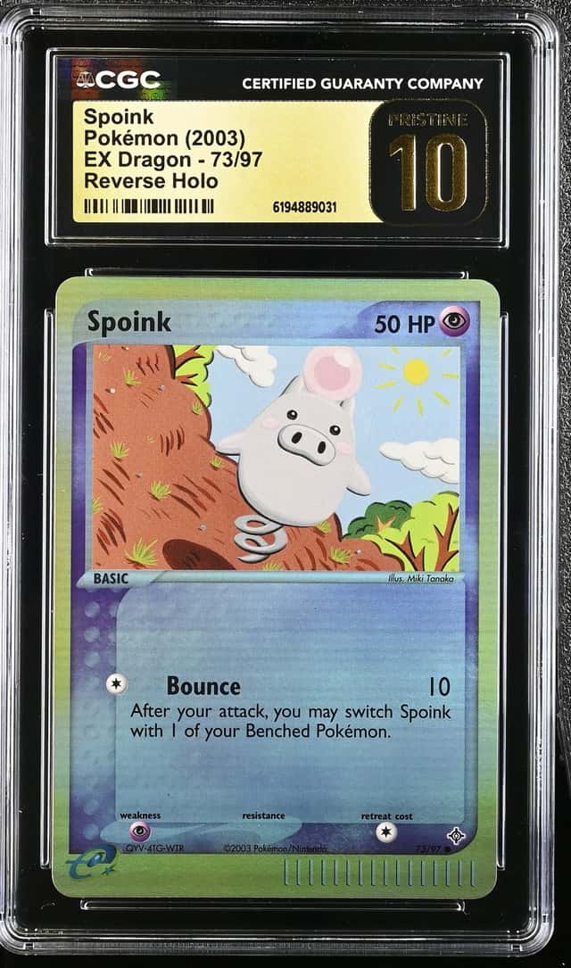 2003 Pokemon EX Dragon Reverse Holo Spoink #73 CGC 10 PRISTINE