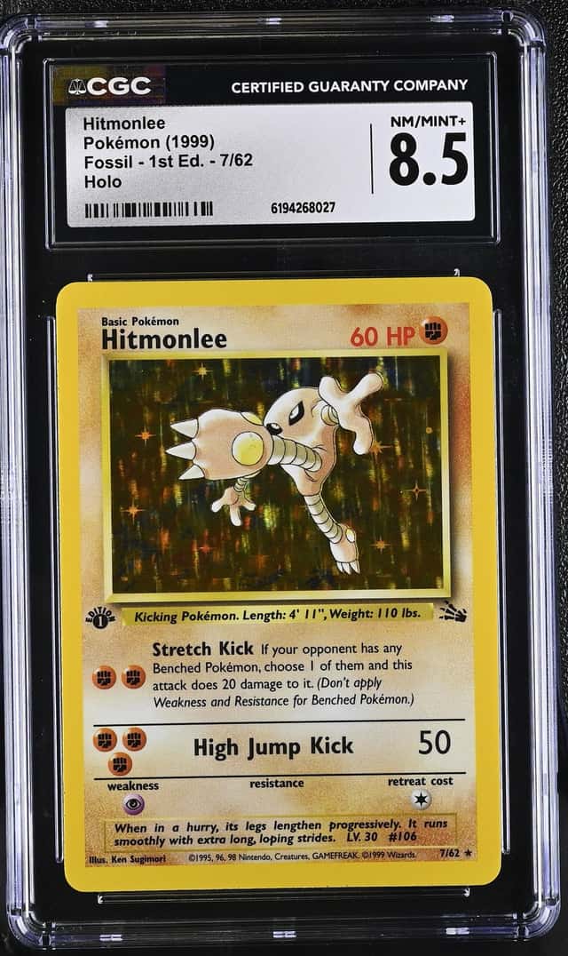 1999 Pokemon Fossil 1st Edition Holo Hitmonlee #7 CGC 8.5 NM-MT+