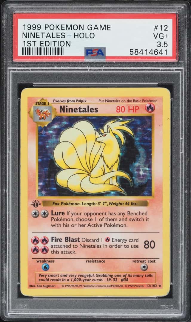 1999 Pokemon Base Set Shadowless 1st Edition Holo Ninetales #12 PSA 3.5 VG+