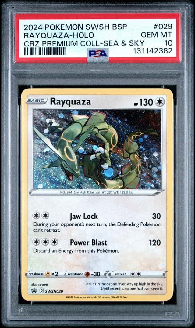 2024 Pokemon Sword & Shield Promo Crown Zenith Premium Sea & Sky Holo Rayquaza #SWSH029 PSA 10