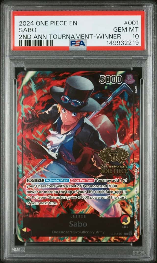 2024 ONE PIECE PROMOS 2ND ANNIVERSARY TOURNAMENT-WINNER #001 SABO PSA 10