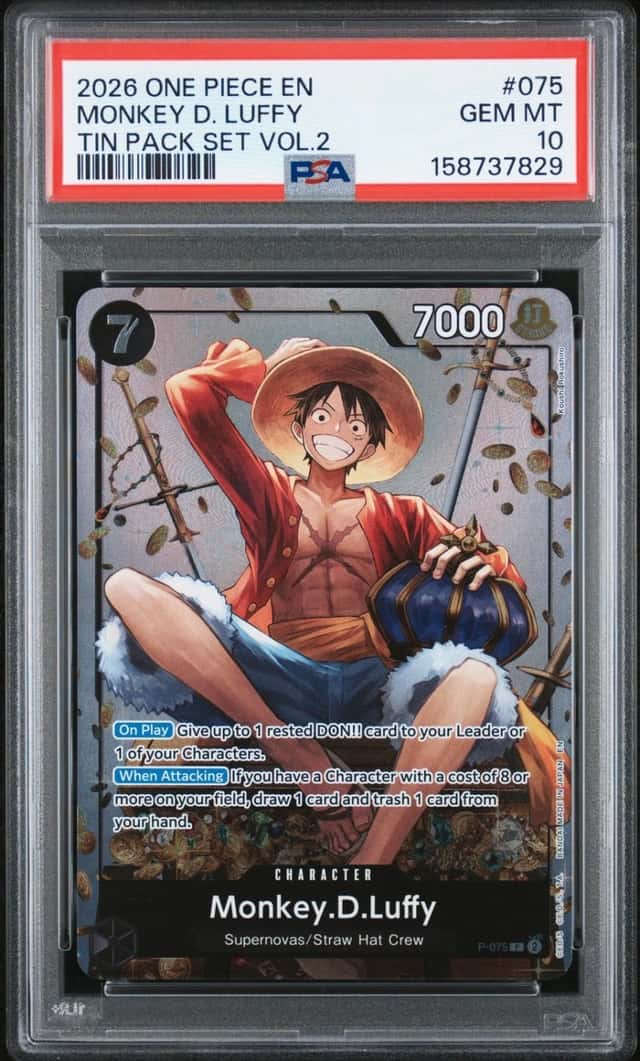 2026 ONE PIECE PROMOS TIN PACK SET VOL.2 #075 MONKEY D. LUFFY PSA 10