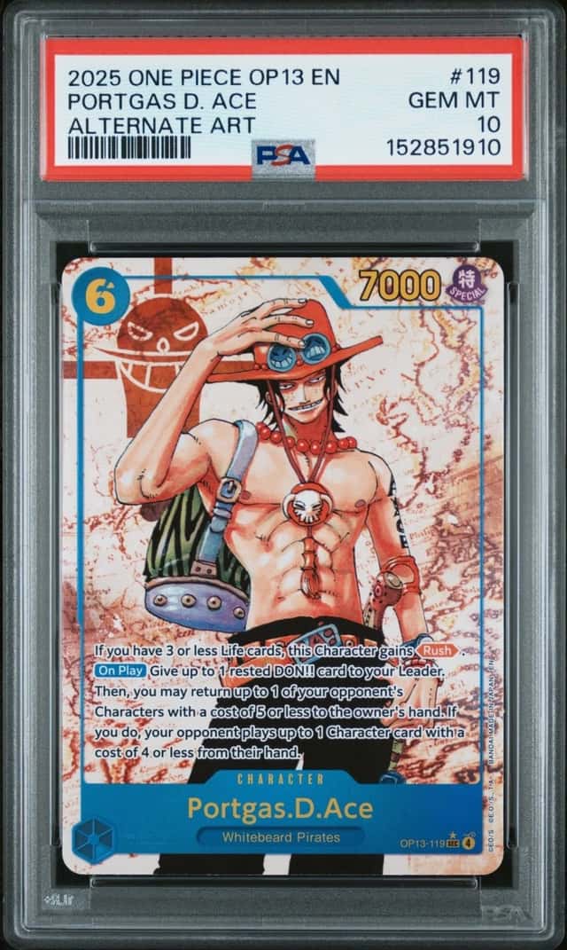 2025 ONE PIECE OP13-CARRYING ON HIS WILL ALTERNATE ART PORTGAS D. ACE PSA 10