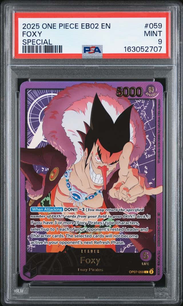 2025 One Piece Anime 25th Foxy Gold Leader Special Alt Art #OP07-059 PSA 9