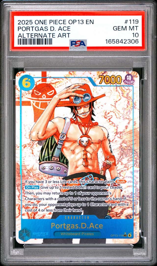 2025 ONE PIECE OP13-CARRYING ON HIS WILL ALTERNATE ART PORTGAS D. ACE PSA 10