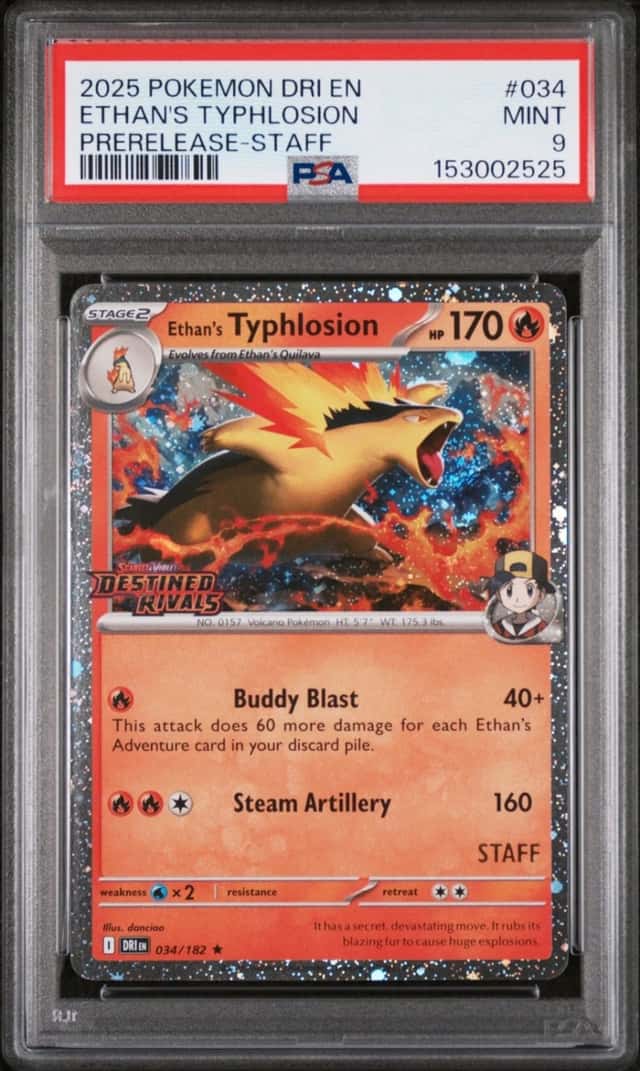 Pokemon Ethan's Typhlosion Destined Rivals 034/182 Prerelease Staff PSA 9 Mint