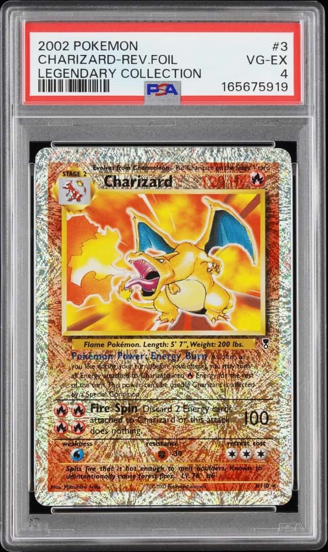 2002 POKEMON LEGENDARY COLLECTION #3 CHARIZARD-REVERSE FOIL PSA 4