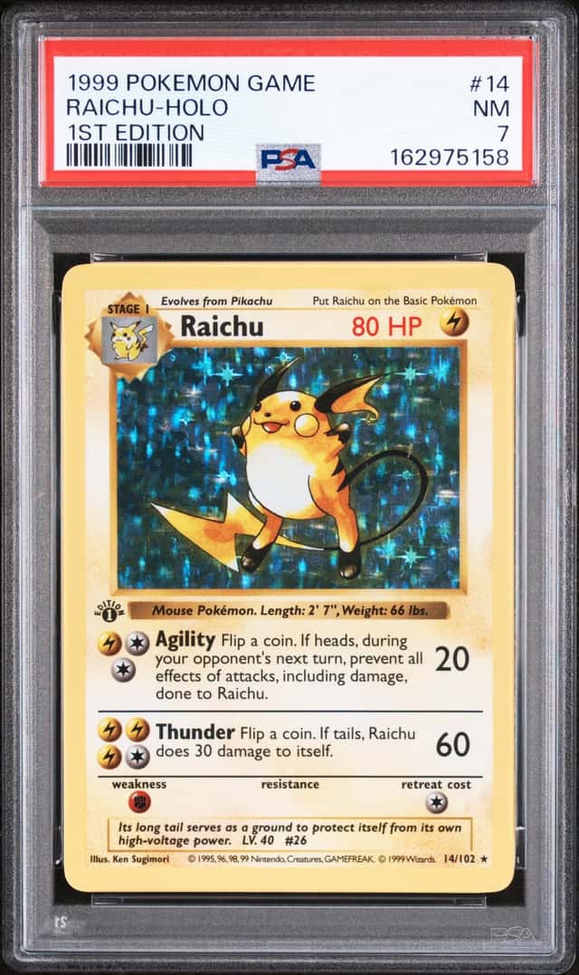 Raichu 14/102 Base Set Shadowless 1st Edition Holo PSA 7 English 1999 Pokemon