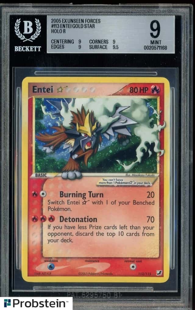 2005 Pokemon Ex Unseen Forces #113 Entei Gold Star Holo R BGS 9 MINT