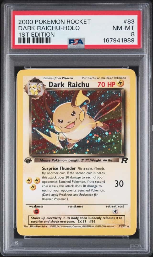 2000 POKEMON ROCKET 1ST EDITION #83 DARK RAICHU-HOLO PSA 8