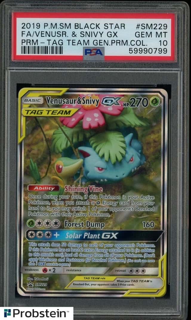 2019 POKEMON BLACK STAR PROMOS #SM229 VENASAUR & SNIVY GX PSA 10