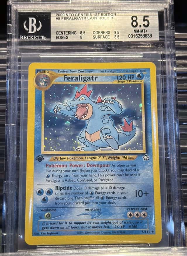BGS 8.5 NM-MT+ Feraligatr 5/111 Neo Genesis 1st Edition Holo Pokemon 2000