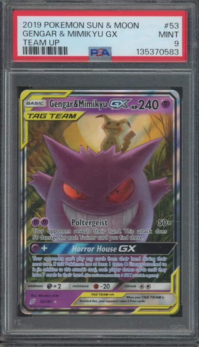 2019 Pokemon Sun & Moon Team Up #53 Gengar & Mimikyu GX Mint PSA 9