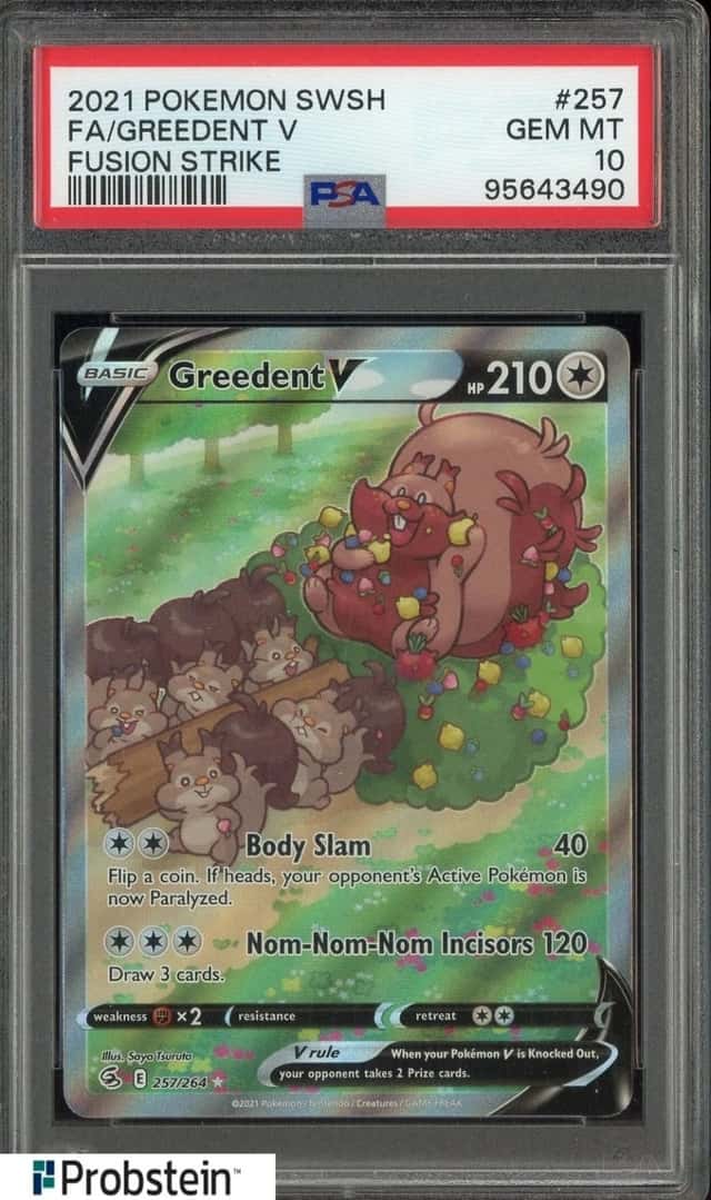 2021 Pokemon SWSH Fusion Strike #257 FA Greedent V PSA 10 GEM MINT
