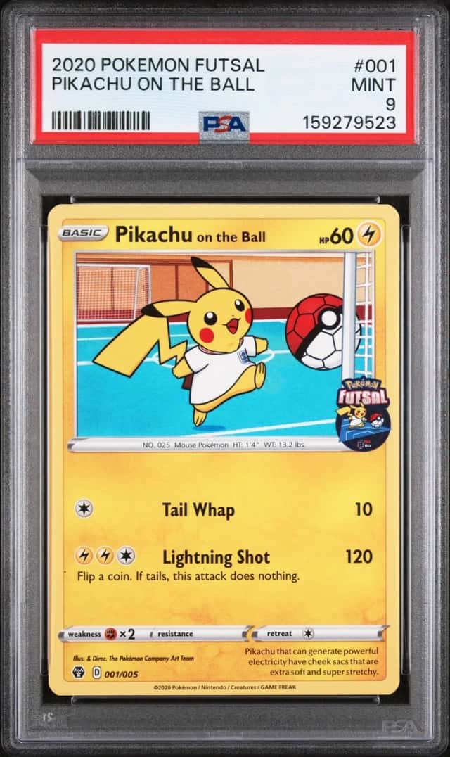 2020 POKEMON FUTSAL #001 PIKACHU ON THE BALL PSA 9