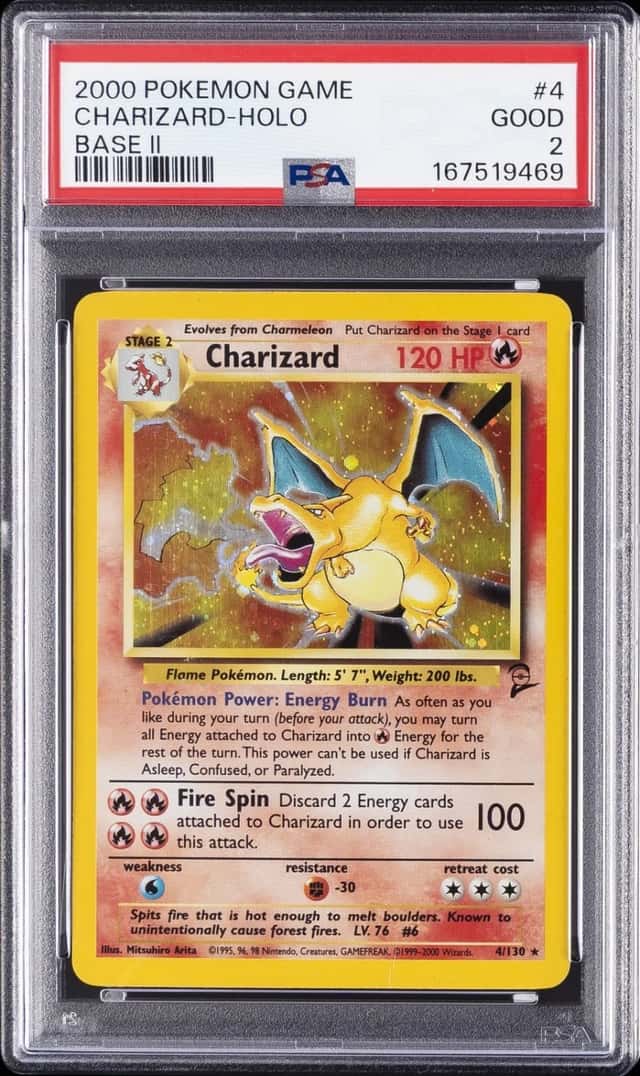 2000 POKEMON BASE SET 2 #4 CHARIZARD-HOLO PSA 2