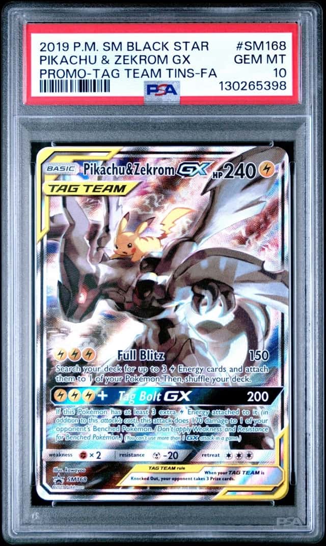 2019 POKEMON SM BLACK STAR PROMO #SM168 FULL ART/PIKACHU & ZEKROM GX PSA 10