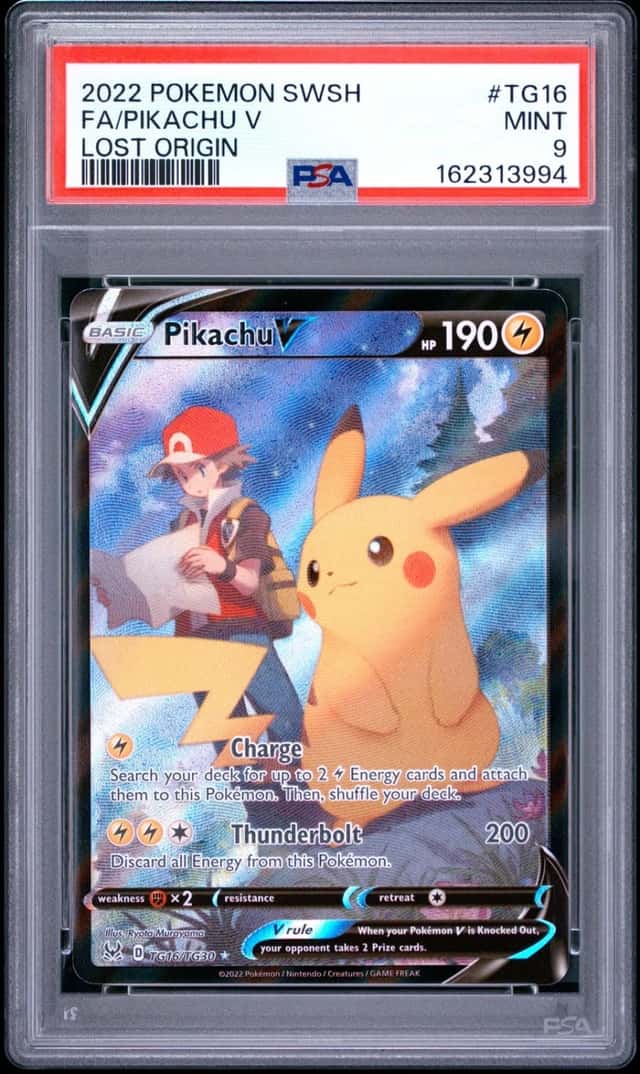 2022 POKEMON SWORD & SHIELD LOST ORIGIN #TG16 FULL ART/PIKACHU V PSA 9