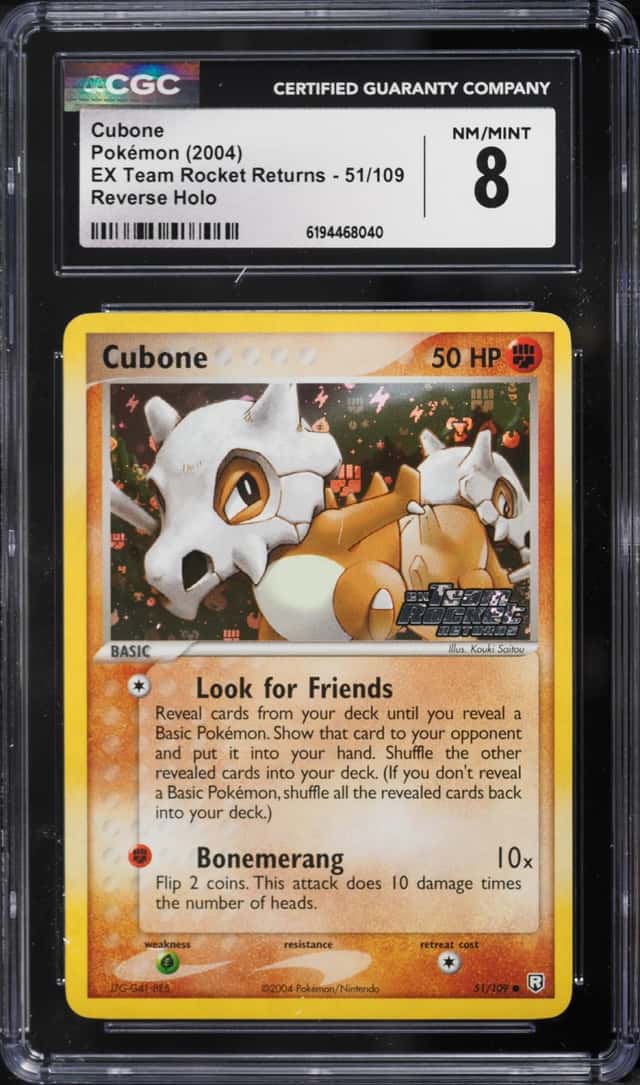 2004 Pokemon EX Team Rocket Returns Reverse Holo Cubone #51 CGC 8 NM-MT