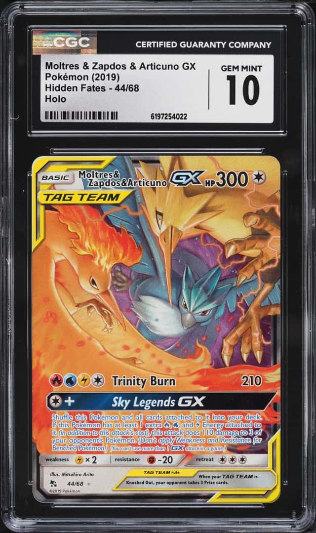 2019 Pokemon Sun & Moon Hidden Fates Holo Moltres & Zapdos & Articuno GX #44 CGC 10 GEM MINT