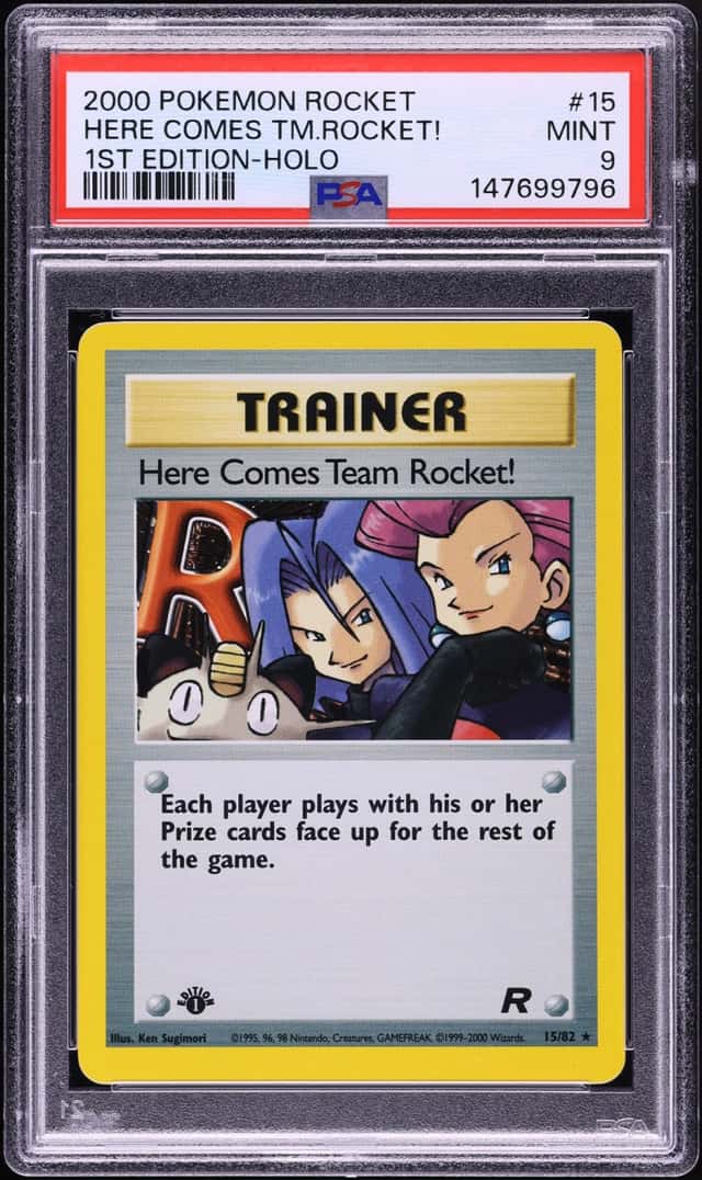 2000 Pokemon Team Rocket 1st Edition Holo Here Comes Team Rocket #15 PSA 9 MINT