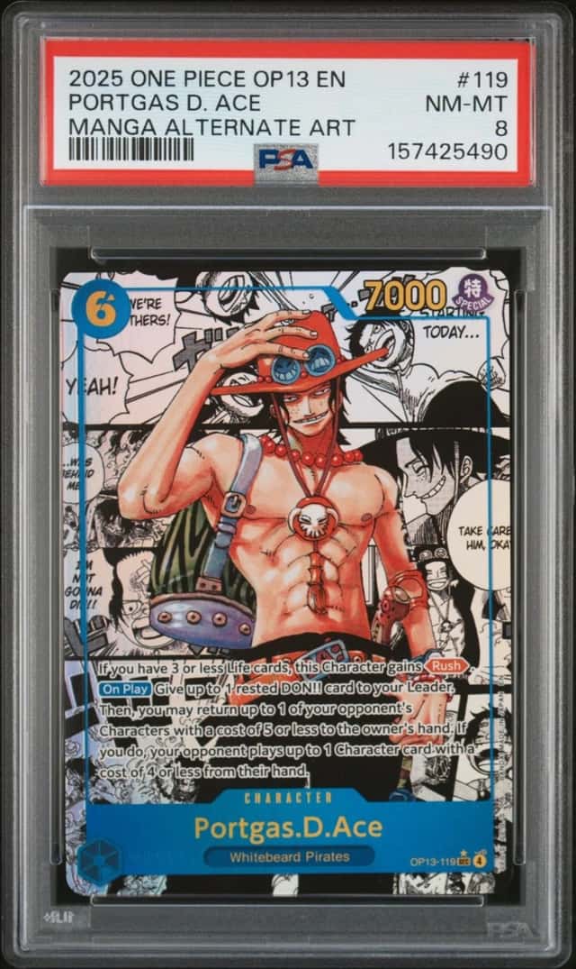2025 ONE PIECE MANGA ALTERNATE ART OP13-119 PORTGAS D. ACE PSA 8