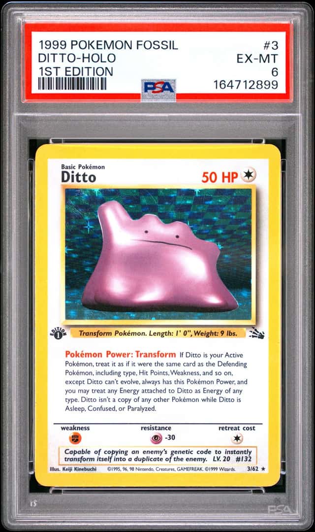 1999 Pokemon Fossil 1st Edition #3 Ditto RARE HOLO PSA 6 WOTC Clean