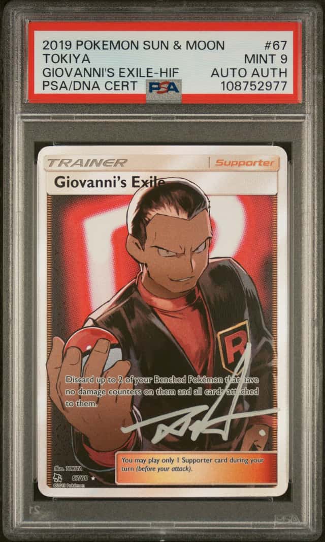 Tokiya Signed 2019 Pokemon Sun & Moon #67 Giovanni's Exile PSA 9 PSA/DNA AUTO