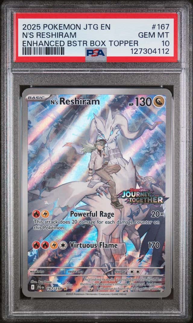 2025 POKEMON JOURNEY TOGETHER EB BOX TOPPER STAMP PROMO #167 N'S RESHIRAM PSA 10