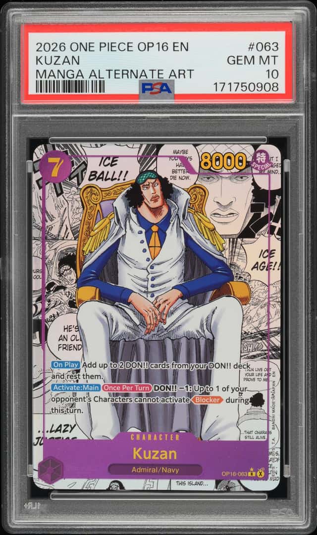 2026 ONE PIECE OP16-THE TIME OF BATTLE MANGA ALTERNATE ART #063 KUZAN PSA 10