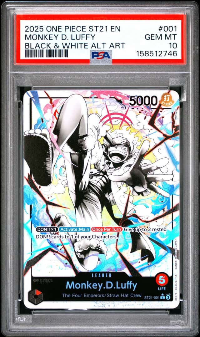 2025 One Piece ST21 EN Monkey D Luffy Black & White Alternate Art #001 PSA 10