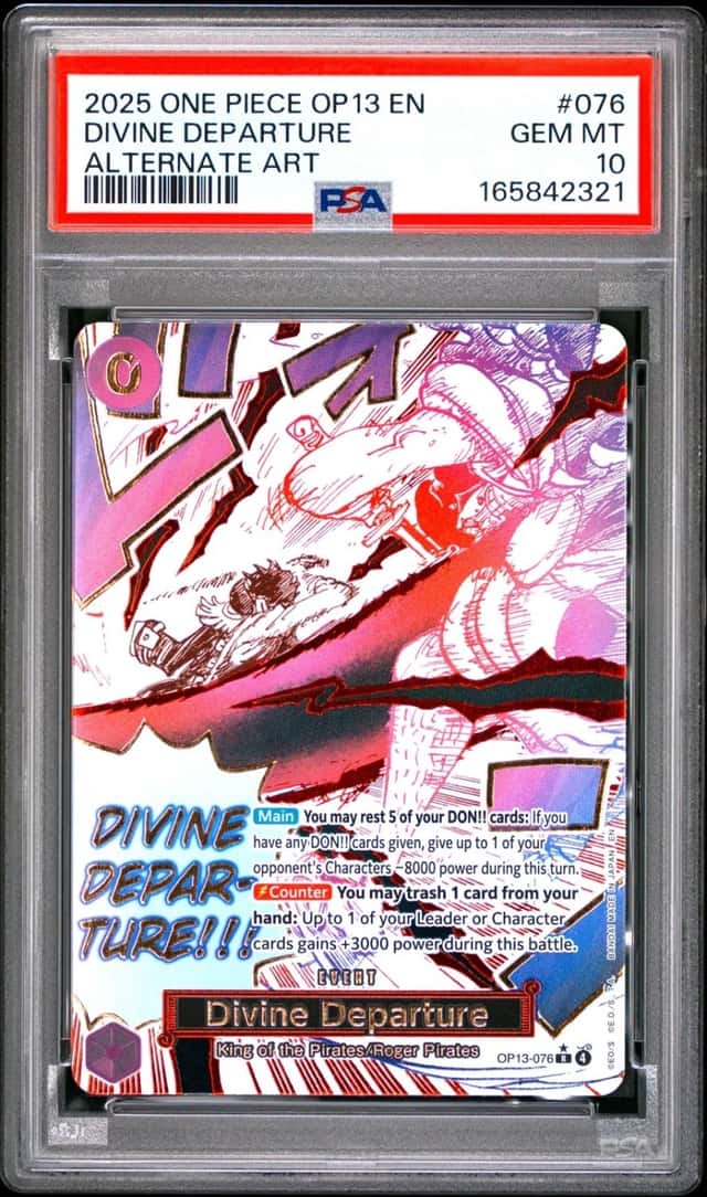 2025 ONE PIECE OP13-CARRYING ON HIS WILL ALTERNATE ART DIVINE DEPARTURE PSA 10