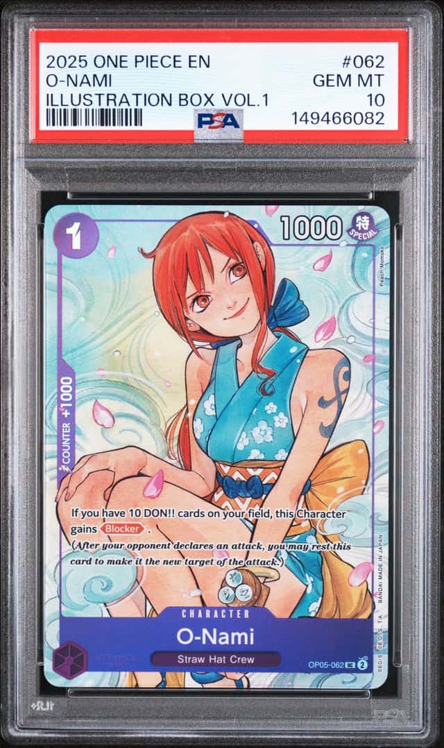 2025 ONE PIECE PROMOS ILLUSTRATION BOX VOL.1 #062 O-NAMI PSA 10