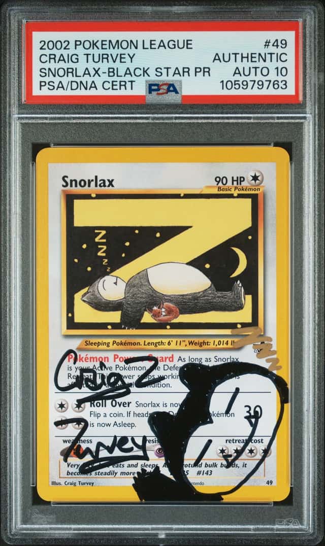 2002 Pokemon League Promo Black Star Snorlax Craig Turvey AUTO DNA 10 #49 PSA AUTH