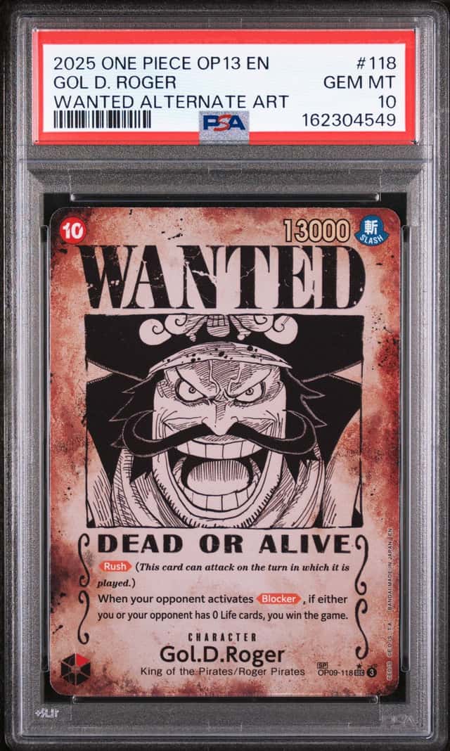 2025 One Piece OP13 EN Wanted Alternate Art #118 Gol D Roger PSA 10 GEM MINT