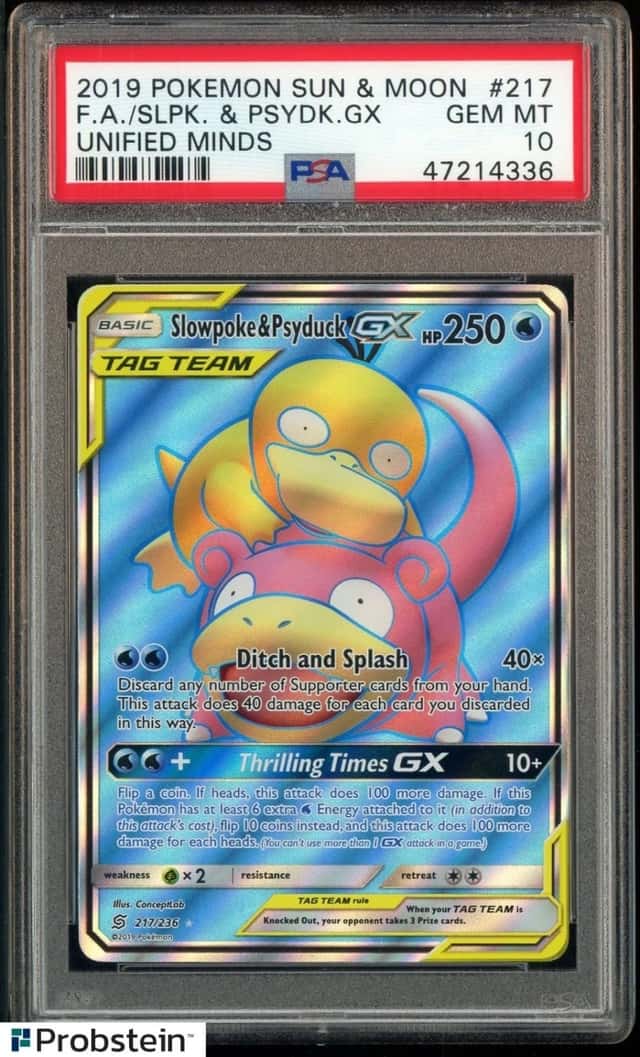 2019 Pokemon SM Unified Minds #217 Slowpoke & Psyduck Gx FA PSA 10 GEM MINT