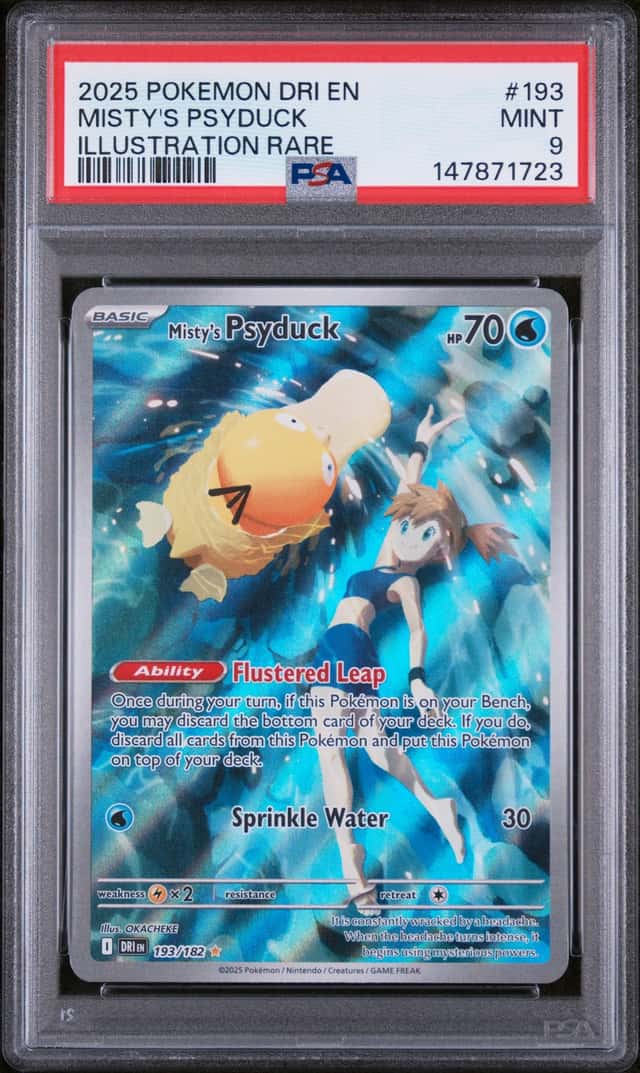 2025 POKEMON DESTINED RIVALS #193/182 MISTY'S PSYDUCK ILLUSTRATION RARE PSA 9