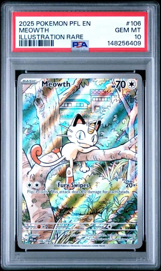 POKEMON MEOWTH 2025 PFL EN-PHANTASMAL FLAMES #106 ILLUS RARE PSA 10