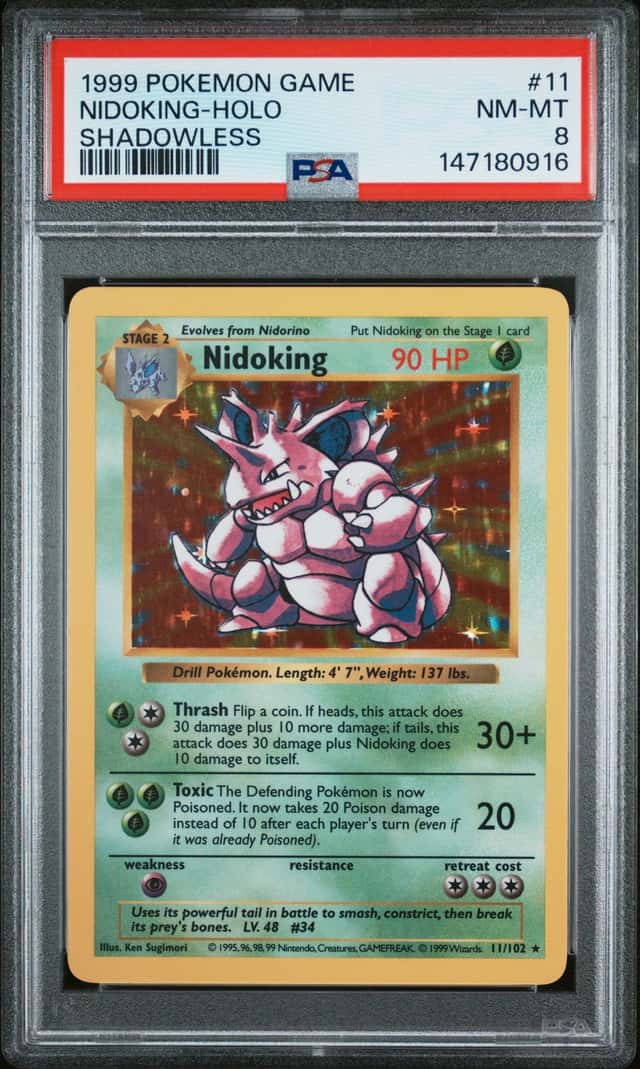 1999 POKEMON BASE SET NIDOKING-HOLO SHADOWLESS #11 PSA 8