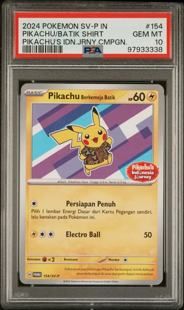 Pokemon Pikachu Berkemeja Batik 154/SV-P Indonesia Journey Promo PSA 10