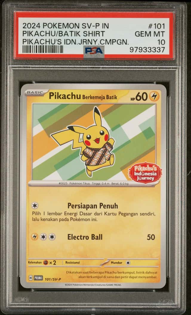  Pikachu Berkemeja Batik 101/SV-P Indonesia Journey Promo Pokemon Card PSA 10