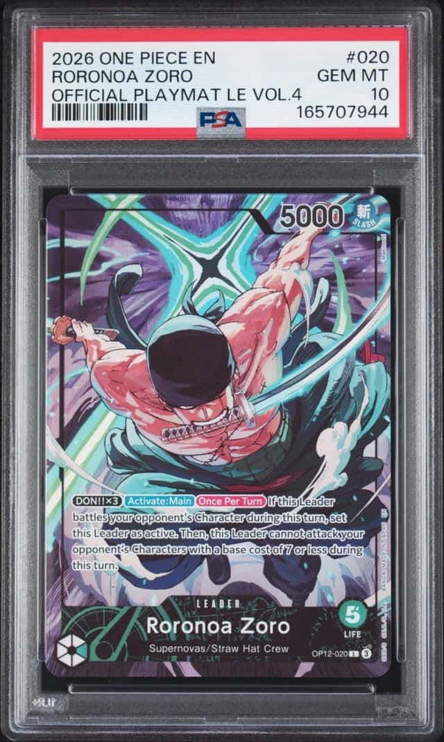 2026 ONE PIECE PROMOS OFFICIAL PLAYMAT LIMITED EDITION VOL.4 RORONOA ZORO PSA 10