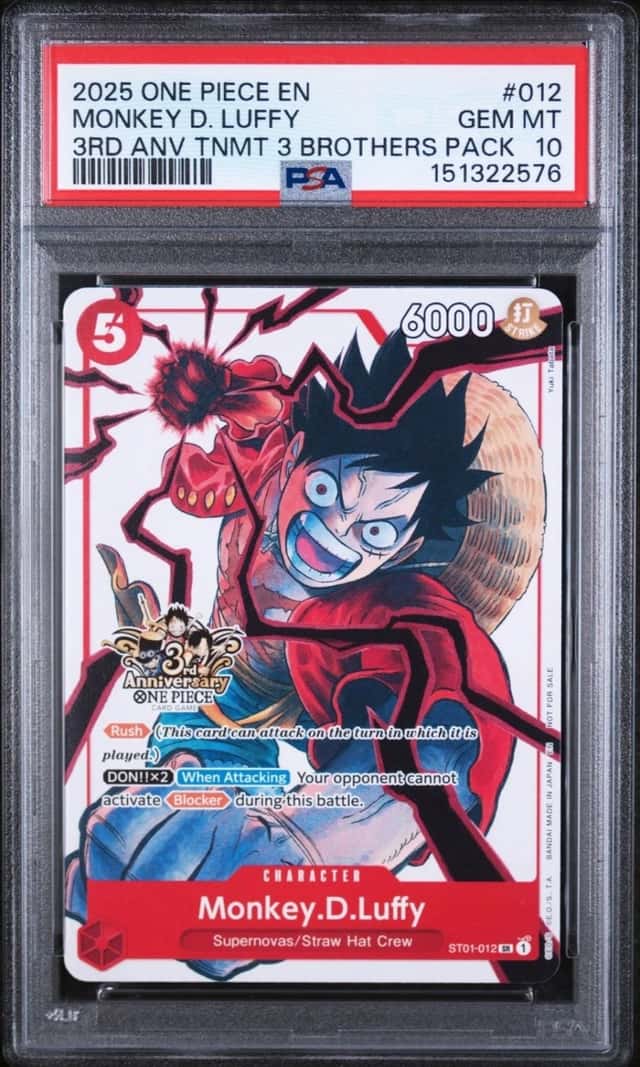 2025 ONE PIECE 3RD ANNIVERSARY TOURNAMENT 3 BROTHERS PACK MONKEY D. LUFFY PSA 10