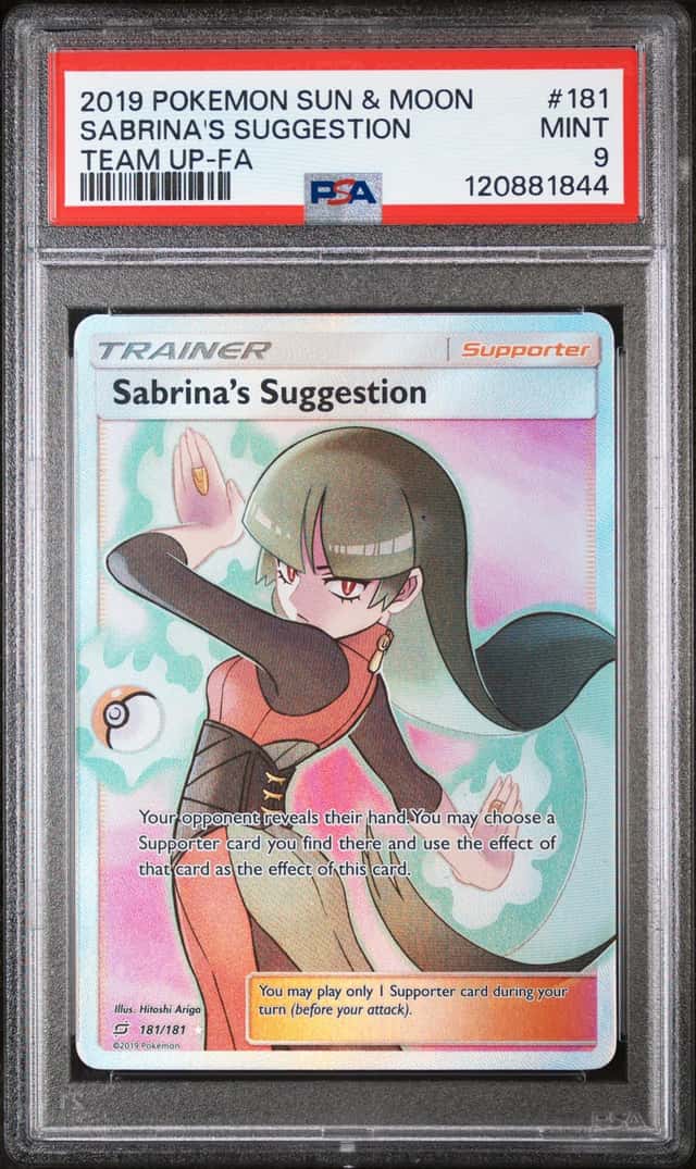 2019 Pokemon Sun & Moon Team Up Full Art Sabrina's Suggestion #181 PSA 9 MINT