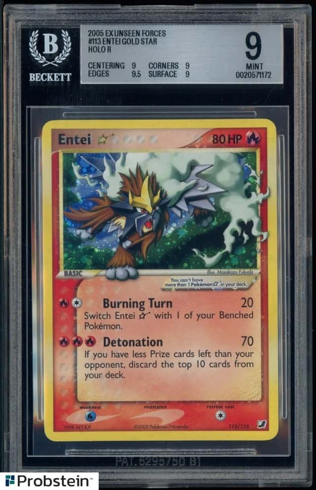 2005 Pokemon Ex Unseen Forces #113 Entei Gold Star Holo R BGS 9 MINT