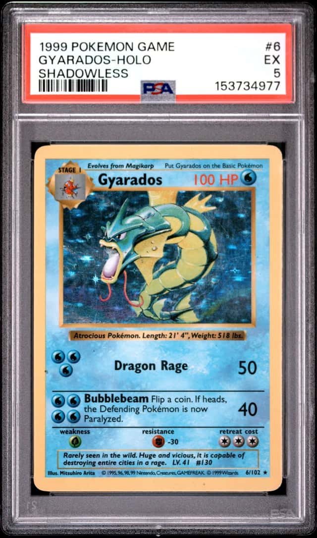 1999 POKEMON BASE SET SHADOWLESS #6 GYARADOS-HOLO PSA 5